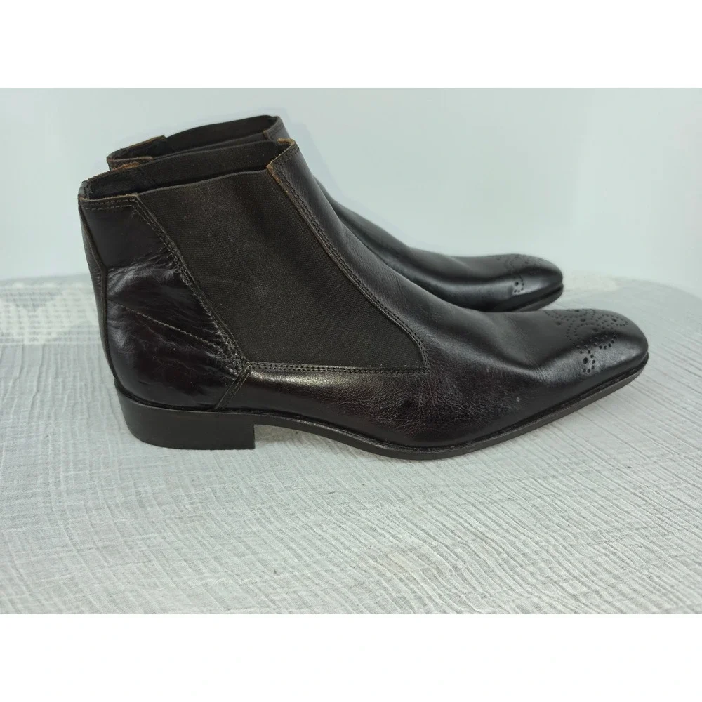 Vero Cuoio Mens Dark Brown Leather Medallion Toe Chelsea Boots Made in Italy 43